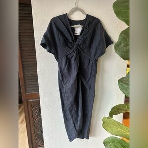 Sandra Weil 100% Linen Twist Front Split Tunic Dress Short Sleeve Designer